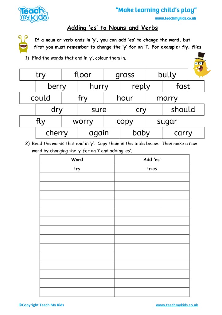 Adding Es To Verbs Worksheets